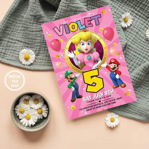 Princess Peach Digital Birthday Party Invitation