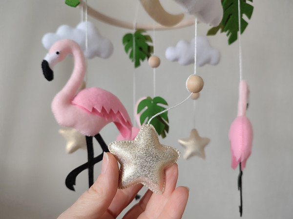 Baby mobile girl Flamingo, star, cloud, monstera (4).jpeg