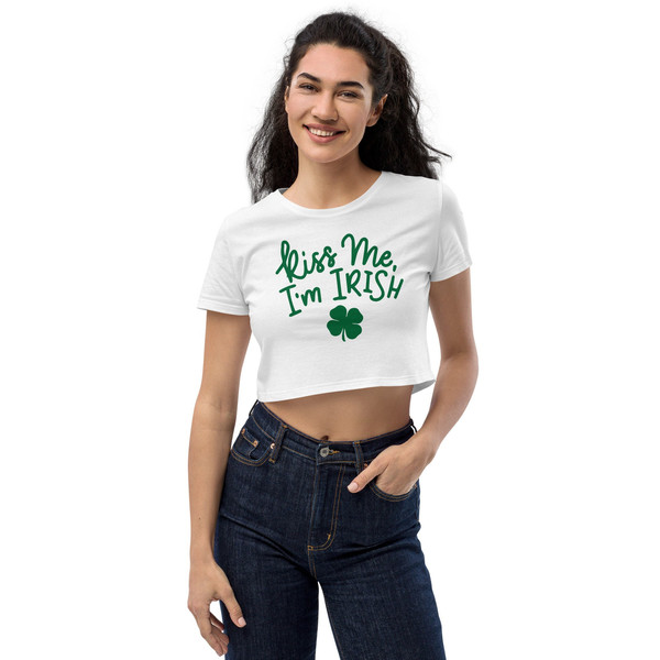 Kiss Me Im Irish Crop Top, Irish Shamrock baby tee, four ( 4 ) Leaf Clover St Patrick's Day - 1.jpg