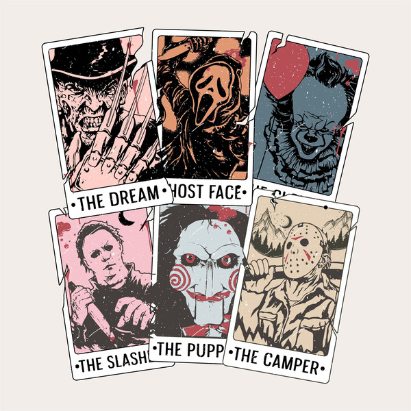 Horror Characters Tarot Card SVG, Horror svg, Horror friends svg, Halloween svg, Cricut cut files, Instant download - 1.jpg