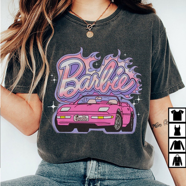 Barbie Glitter Car Boyfriend Fit Girls Shirt, Sweatshirt, Party Girls Shirt, Barbie Movie 2023, Doll Baby Girl, Birthday Shirt, Girls Shirt - 5.jpg