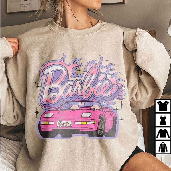 Barbie Glitter Car Boyfriend Fit Girls Shirt, Sweatshirt, Party Girls Shirt, Barbie Movie 2023, Doll Baby Girl, Birthday Shirt, Girls Shirt - 6.jpg