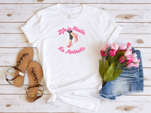 Life in Plastic It's Fantastic Shirt for Women and Girls, Unique Gift for Girls, gift for Women, Let's Go Party Shirt, Pink High Heels - 2.jpg