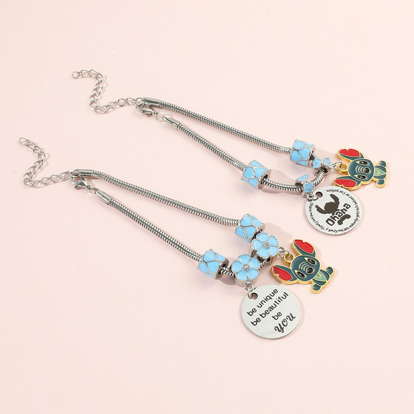 Disney Stitch Charms Bracelet Cartoon Lilo & Stitch Stainless