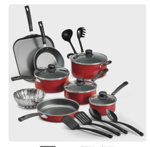 Tramontina PrimaWare 18-Piece Nonstick Cookware Set, Red