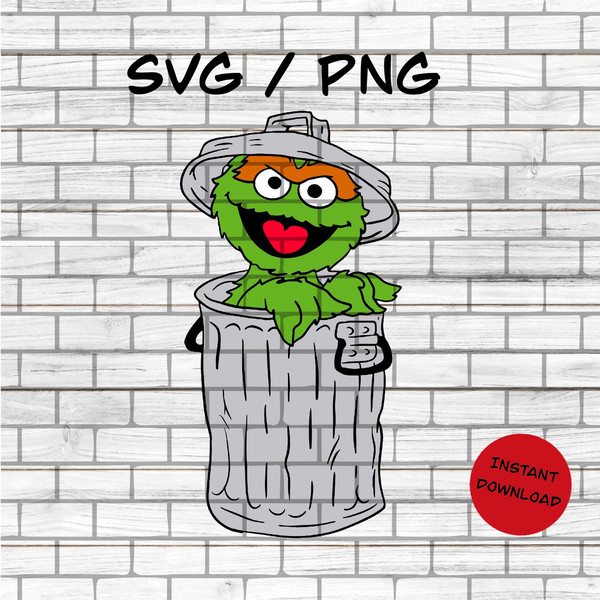 Green Monster in Trash Can SVG, PNG, Cut File, Iron on, Transfer, Sublimation Digital Instant Download - 1.jpg