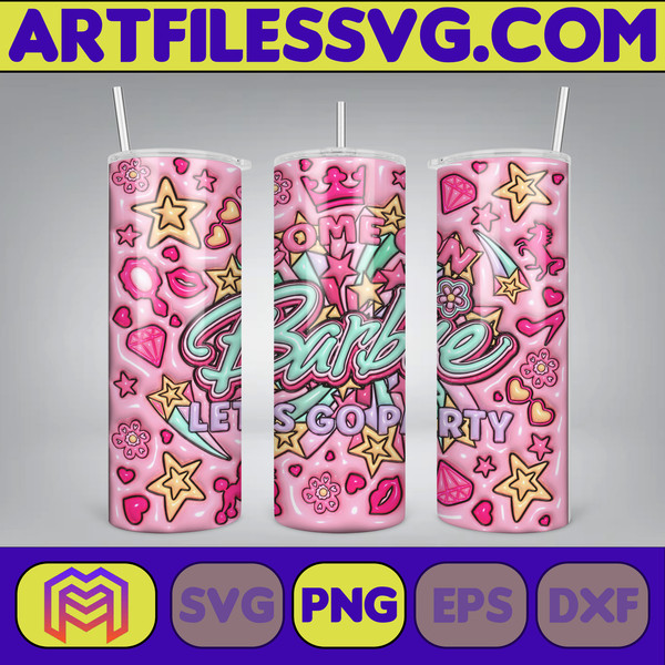 Come On Barbie Let's Go Party Inflated Tumbler Wrap PNG, Barbi Inflated Tumbler PNG, Barbi Doll Skinny Tumbler PNG (2).jpg