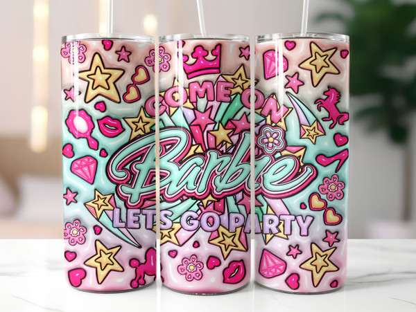 Bundle Come On Barbie Let's Go Party Inflated Tumbler Wrap PNG, Barbi Inflated Tumbler PNG, Barbi Doll Skinny Tumbler PNG - 5.jpg