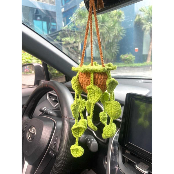  Crochet Hanging Plant for Car, Cute Car Plant