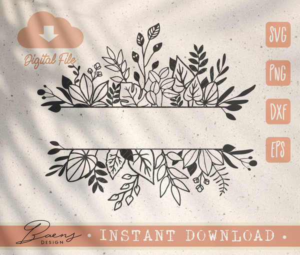 Split Floral Frame Svg Floral Monogram Border Floral Border 