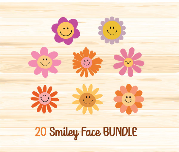 Groovy Smiley Face Flower Clipart