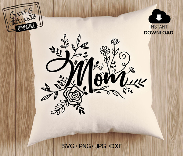 Split Monogram Mom SVG, Split Floral Mom SVG
