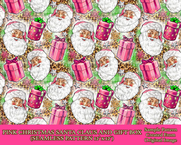 Pink Christmas Santa Claus and gift box seamless pattern digital paper, digital seamless pattern png, printable scrapbook paper - 1.jpg