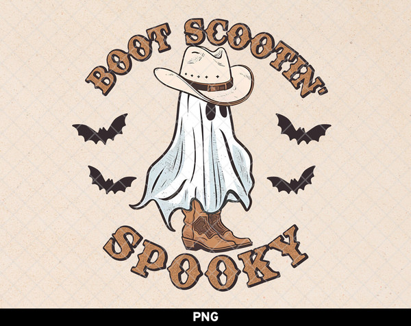 Boot Scootin Spooky png, Western Halloween png, Cowboy Ghost png, Cute Western Ghost png, Retro Vintage Western Halloween Sublimation - 1.jpg