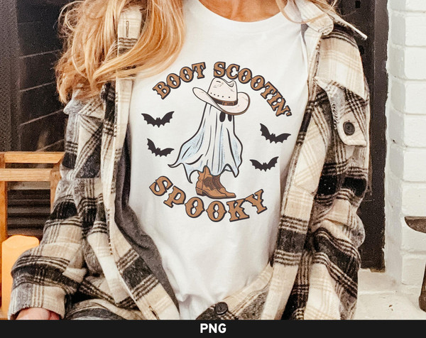 Boot Scootin Spooky png, Western Halloween png, Cowboy Ghost png, Cute Western Ghost png, Retro Vintage Western Halloween Sublimation - 2.jpg
