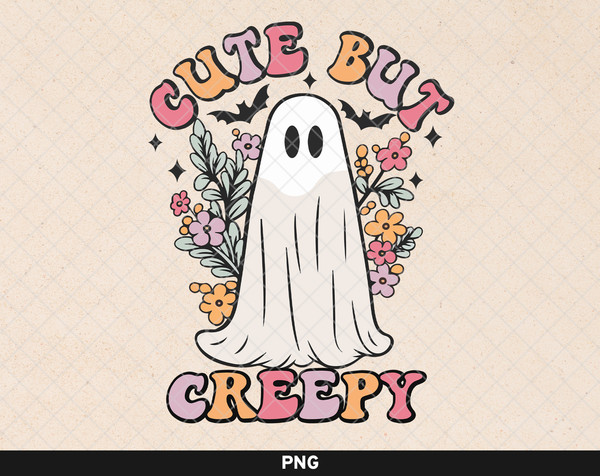 Cute But Creepy png Sublimation, Retro Pink Halloween png, Cute Ghost Halloween Design, purple, violet png thumbnail - 1.jpg