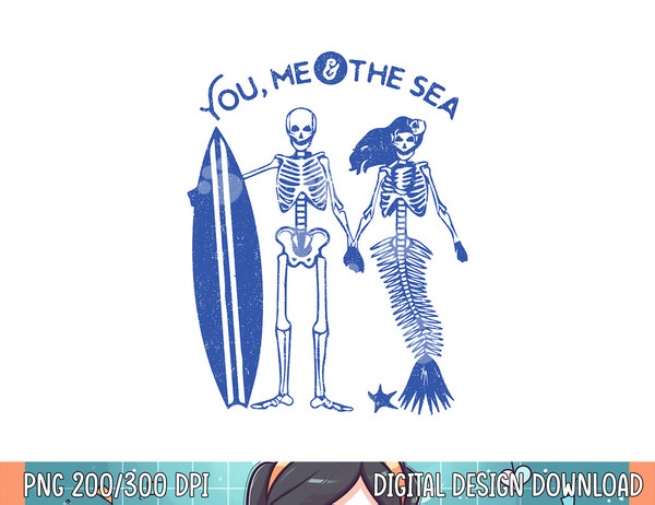 Mermaid Skeleton Island Surf png, sublimation Skull Graphic Tee Shirt.jpg