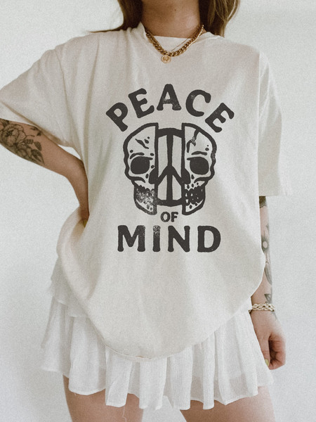 Peace of mind oversized graphic tee  comfort colors graphic tee  skull shirt retro vintage shirt boho shirt - 1.jpg