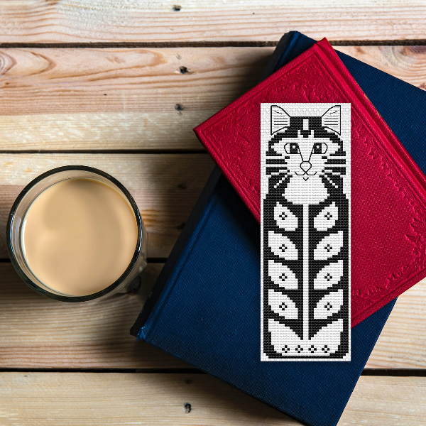 cross stitch bookmark pattern tuxedo cat