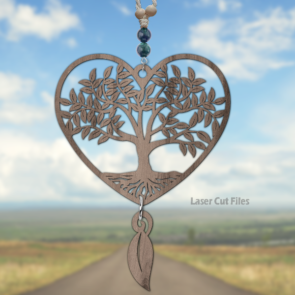 Tree Of Life Heart SVG Car Charm SVG Laser Cut Files Tree Charm SVG Glowforge Files DXF.png