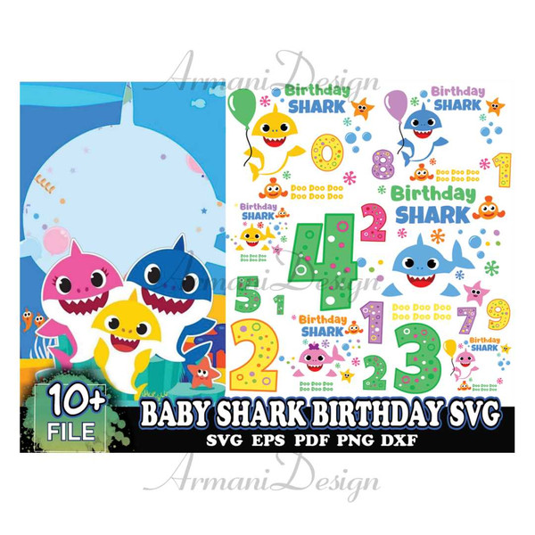 10 Baby Shark Birthday Svg, Birthday Svg, Cute Shark Svg - Inspire Uplift