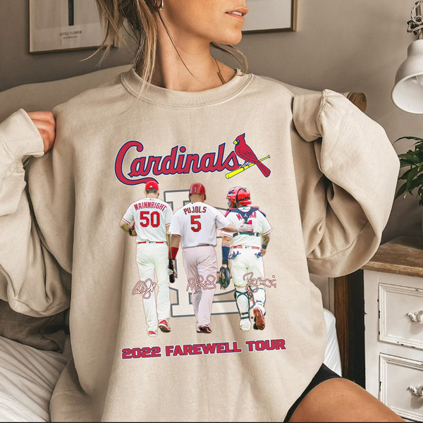 St Louis Cardinals Adam Wainwright Albert Pujols and Yadier Molina 2022  farewell tour signatures shirt