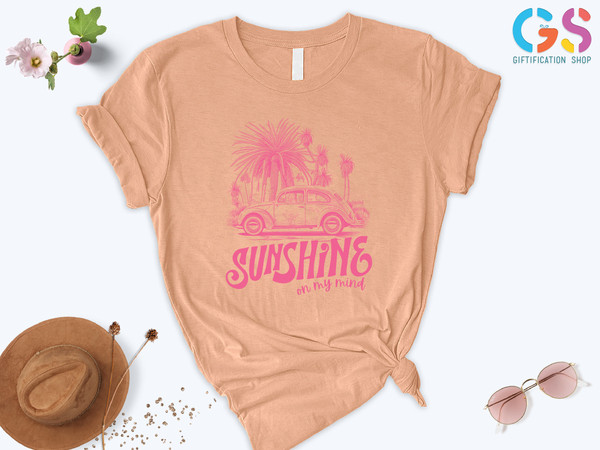 Sunshine On My Mind Shirt, Summer Shirt, Retro Shirt Women, Summer Lover Shirt, Sun Pattern Tee, Summer Vacation Shirt, Beach Shirt Women - 6.jpg
