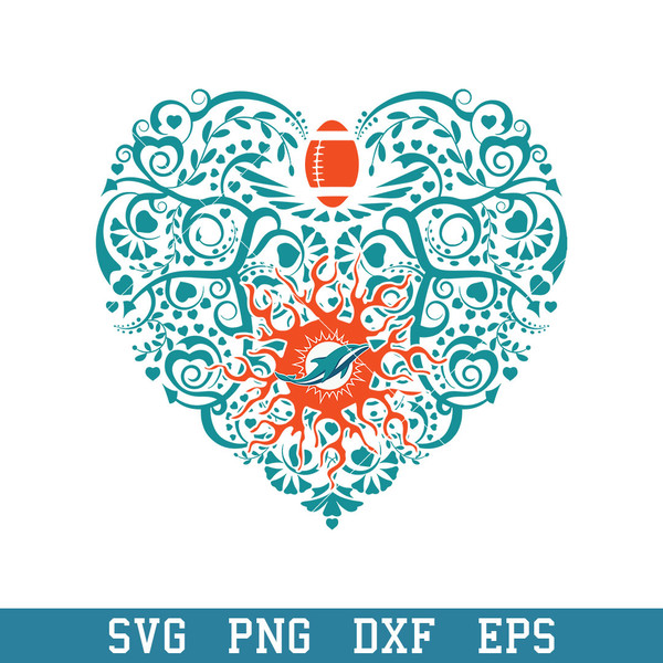 Heart Miami Dolphins Floral Svg, Miami Dolphins Svg, NFL Svg, Png Dxf Eps Digital File.jpeg