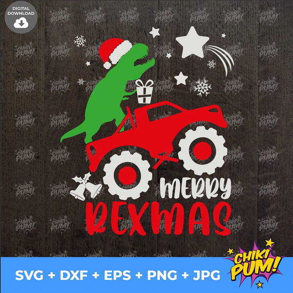 Merry Rexmas SVG, T-Rex Christmas SVG, Monster Truck svg, Dinosaur Christmas SVG, Digital cut files - 5.jpg