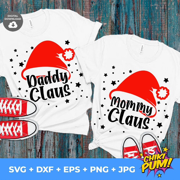 Mommy Claus Svg, Daddy Claus Svg, Mom Christmas Svg, Christmas Svg, Santa Claus Hat, Pregnancy reveal svg, File for Cricut, Png, Dxf - 1.jpg