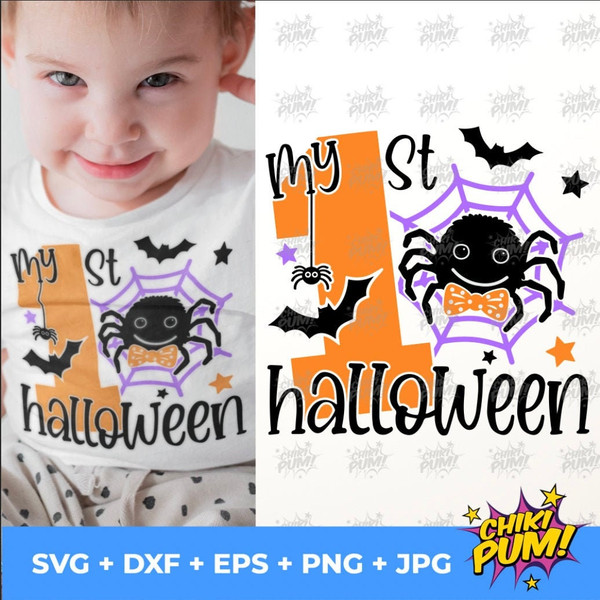 My 1st Halloween Svg, Baby Boy Halloween Svg, Boys Clipart, Cute Spider Svg, Spooky Svg, Silhouette, Cricut, My First Cut Files - 1.jpg