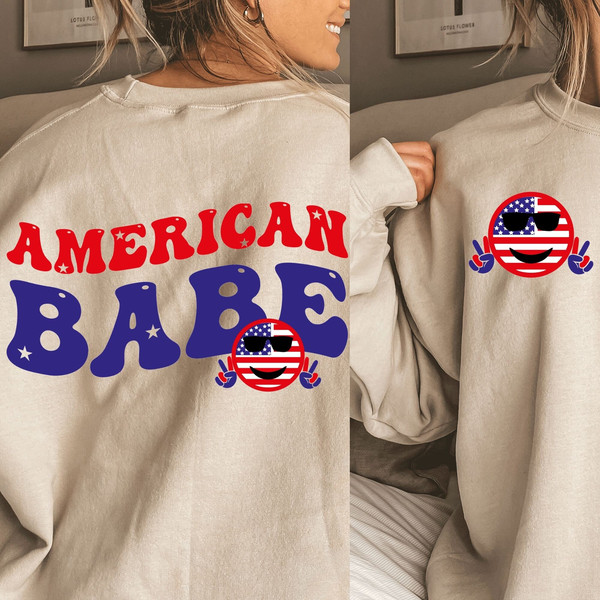 American Babe SVG PNG, Fourth of July SVG, American Happy Face Svg, 4th of July Svg, American Girls Svg, Cut file Cricut Png Sublimation - 2.jpg