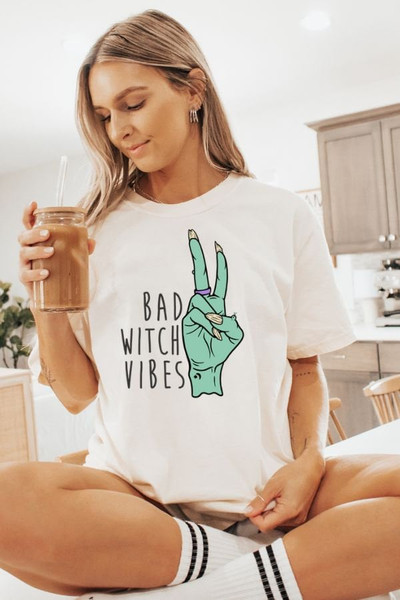 Witch Tee, Bad Witch Vibes Vintage Style Halloween, Graphic Tee, Comfort Colors Vintage, Comfort Colors T-shirt, Oversized Tee,  Halloween - 1.jpg