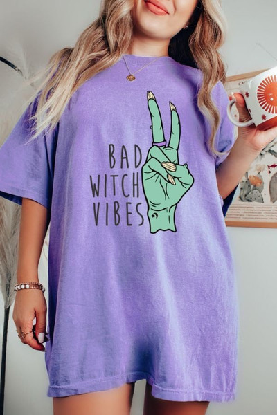 Witch Tee, Bad Witch Vibes Vintage Style Halloween, Graphic Tee, Comfort Colors Vintage, Comfort Colors T-shirt, Oversized Tee,  Halloween - 2.jpg