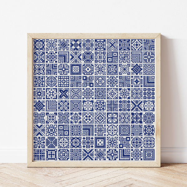 geometric sampler cross stitch pattern monochrome
