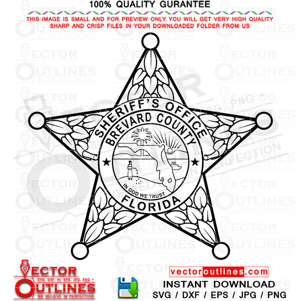 Brevard County svg Sheriff office Badge, sheriff star badge, vector file for, cnc router, laser engraving, laser cutting, cricut, cutting machine file, Florida,