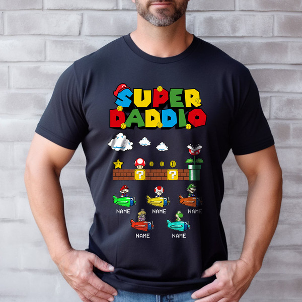 Custom Kidnames Super Daddio Shirt, Super Mario T-Shirt, Father's Day Shirt, Dad Birthday Shirt, Gamer Dad Sweatshirt, Gift for him - 2.jpg