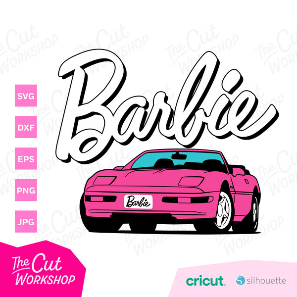 Barbi Car Convertible Corvette Palms Pink Babe Doll Girly Retro 80s  SVG PNG JPG Clipart Digital Download Sublimation Cricut Cut File Dxf - 3.jpg