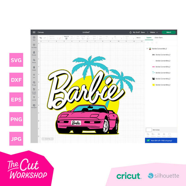 Barbi Car Convertible Corvette Palms Pink Babe Doll Girly Retro 80s  SVG PNG JPG Clipart Digital Download Sublimation Cricut Cut File Dxf - 4.jpg