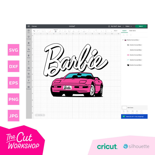 Barbi Car Convertible Corvette Palms Pink Babe Doll Girly Retro 80s  SVG PNG JPG Clipart Digital Download Sublimation Cricut Cut File Dxf - 5.jpg