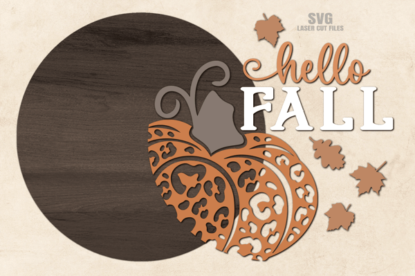 Pumpkin Door Hanger SVG - Hello Fall Sign SVG - Laser Cut Files - Leopard Print Pumpkin SVG - Welcome Sign Svg - Front Door Sign - Glowforge Files