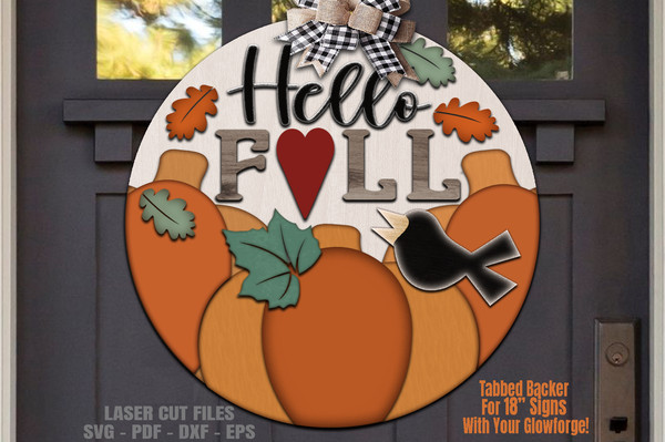 Hello Fall Door Hanger SVG - Laser Cut Files - Pumpkin Svg - Crow Svg - Hello Fall Svg - Welcome Sign Svg - Front Door Sign - Glowforge Files - svg files for cr