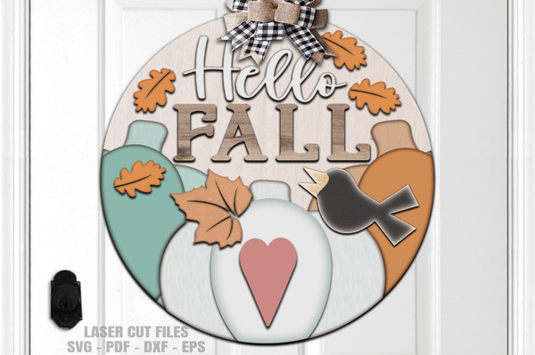Fall Pumpkin Door Hanger SVG - Laser Cut Files - Pumpkin Svg - Crow Svg - Hello Fall Svg - Welcome Sign Svg - Front Door Sign - Glowforge Files - svg files for