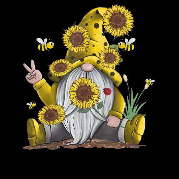 Sunflower Gnome With Bee Funny Hippie Gnome Gift T-Shirt.jpg