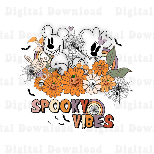 Floral Spooky Vibes Mickey And Minnie Halloween Png, Mickey Minnie Ghost Halloween Png, Boo To You Png - 1.jpg