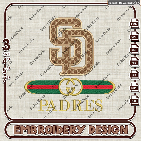 San Diego Padres logos machine embroidery design for instant download