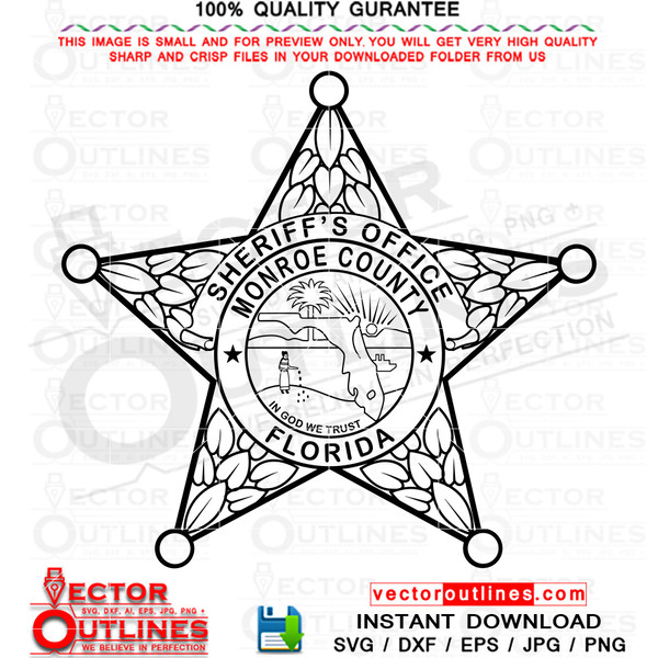 Monroe County svg Sheriff office Badge, sheriff star badge, vector file for, cnc router, laser engraving, laser cutting, cricut, cutting machine file, Florida,