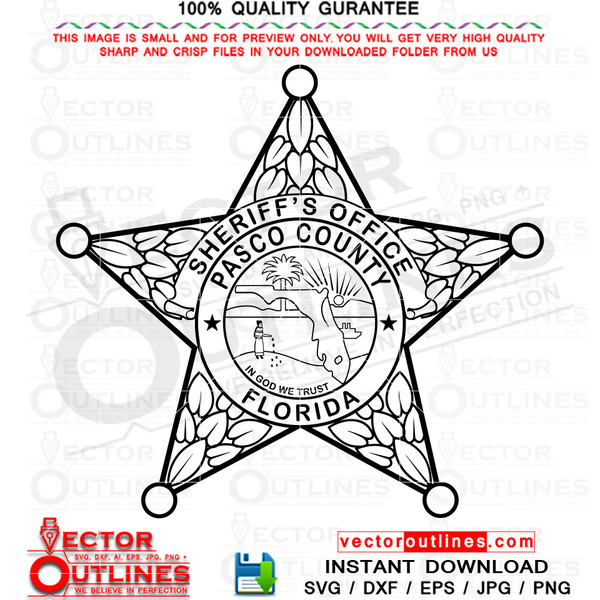 Pasco County svg Sheriff office Badge, sheriff star badge, vector file for, cnc router, laser engraving, laser cutting, cricut, cutting machine file, Florida, F