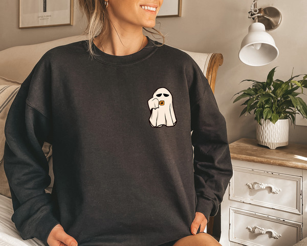 Ghost Coffee Halloween Sweatshirt, Halloween Coffee Shirt, Retro Ghost Shirt, Spooky Season, Halloween Crewneck, Halloween Shirt - 3.jpg