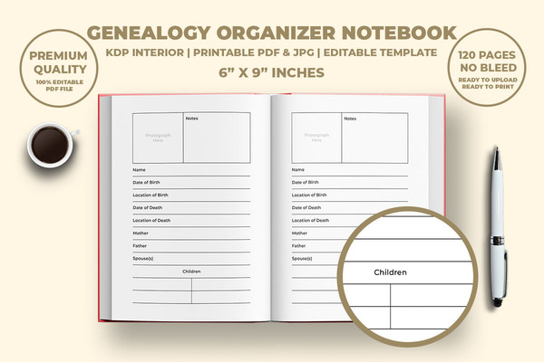 Genealogy Organizer Notebook KDP Interior - Inspire Uplift